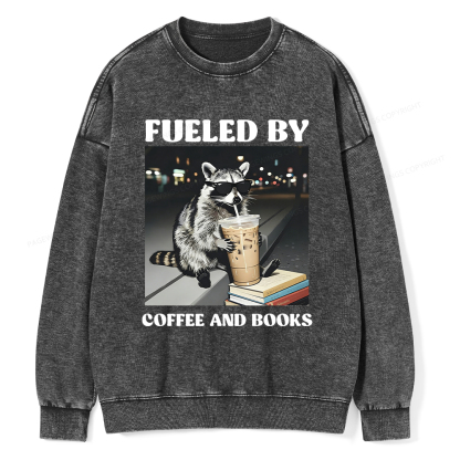 Pagewings Raccoon Reading And Drinking Iced Coffee Washed Sweatshirt