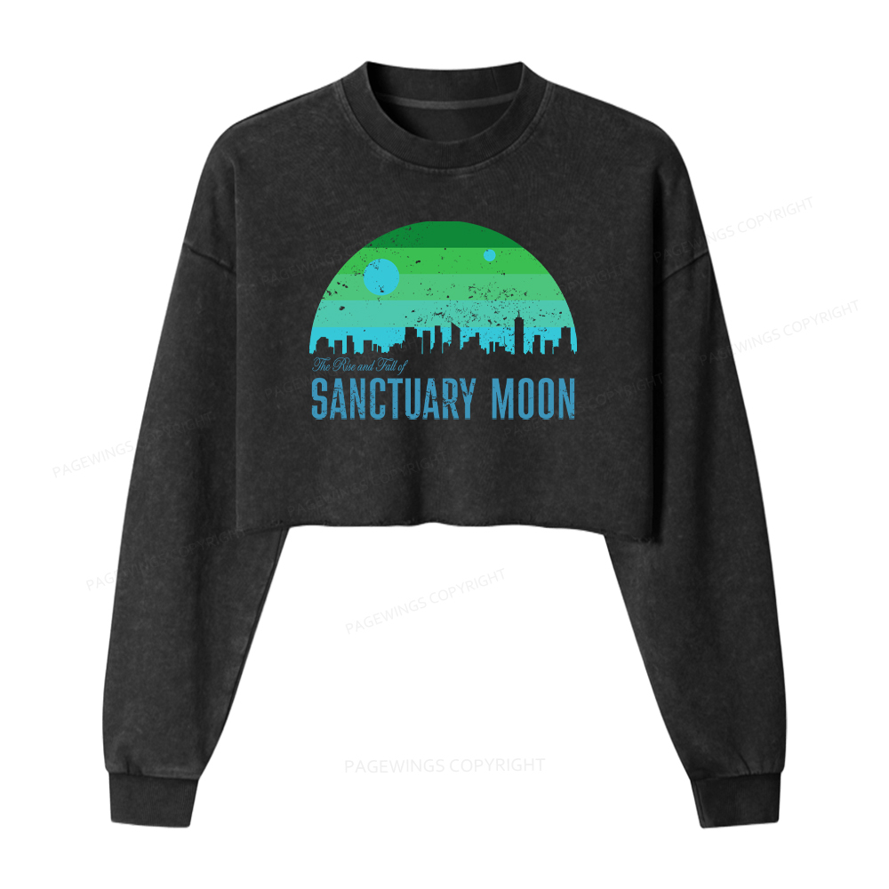 Pagewings The Rise and Fall of Sanctuary Moon Washed Crop Sweatshirt