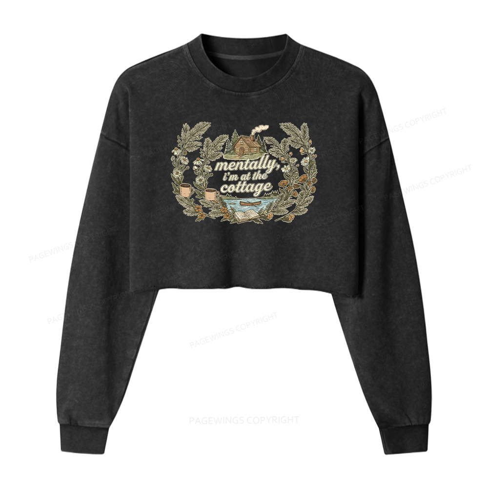 Pagewings I'm At The Cottage Washed Crop Sweatshirt