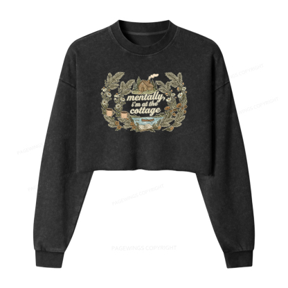 Pagewings I'm At The Cottage Washed Crop Sweatshirt