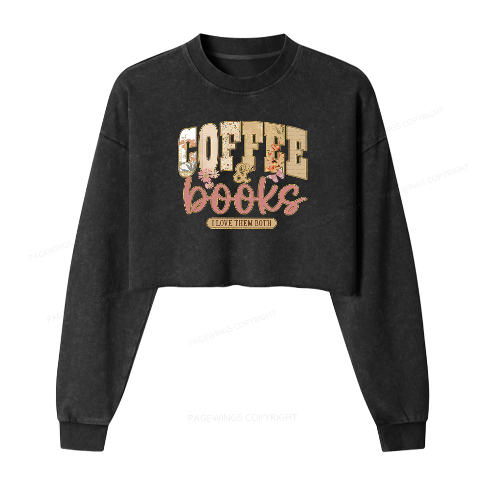 Pagewings Coffee And Books Washed Crop Sweatshirt