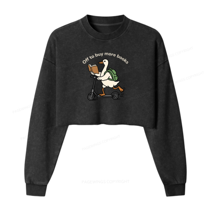 Pagewings Off To Buy More Books Washed Crop Sweatshirt