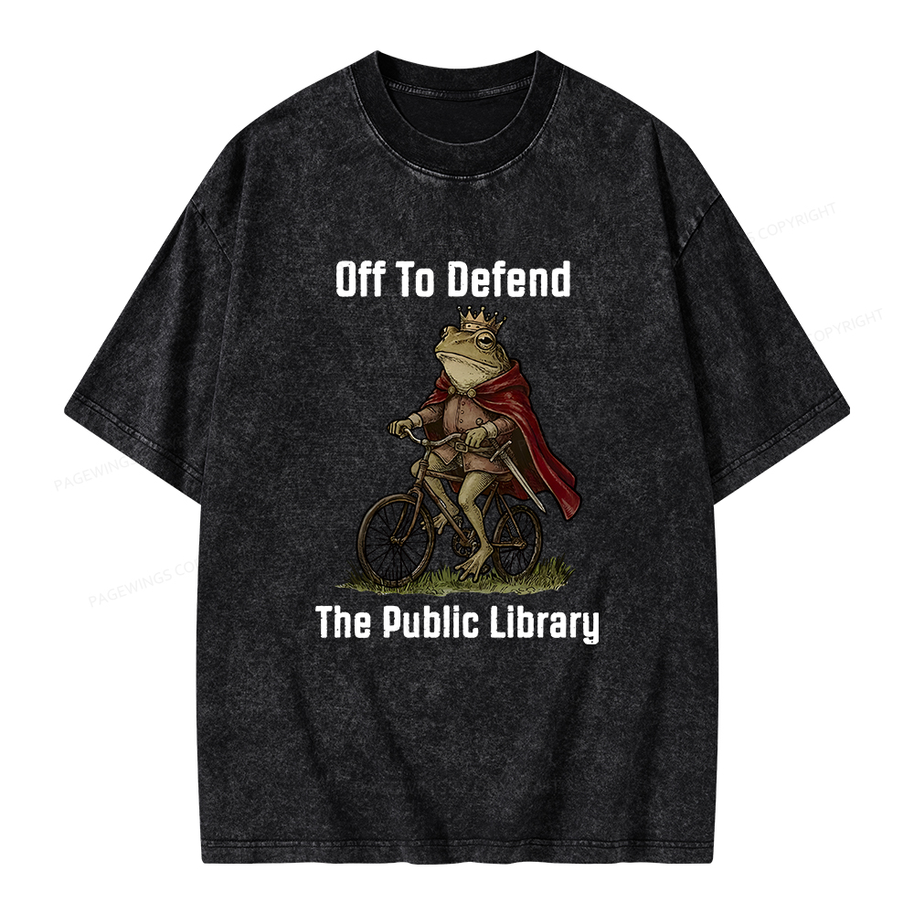 Pagewings Off To Defend The Public Library Unisex Washed T-shirt