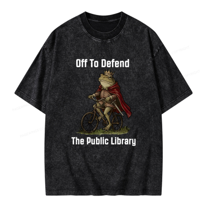 Pagewings Off To Defend The Public Library Unisex Washed T-shirt