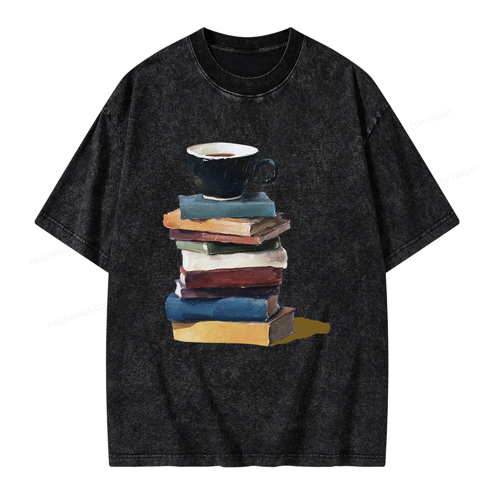 Pagewings Mini Coffee and Books Unisex Washed T-shirt