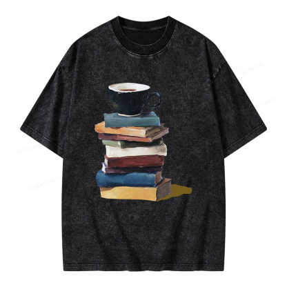 Pagewings Mini Coffee and Books Unisex Washed T-shirt