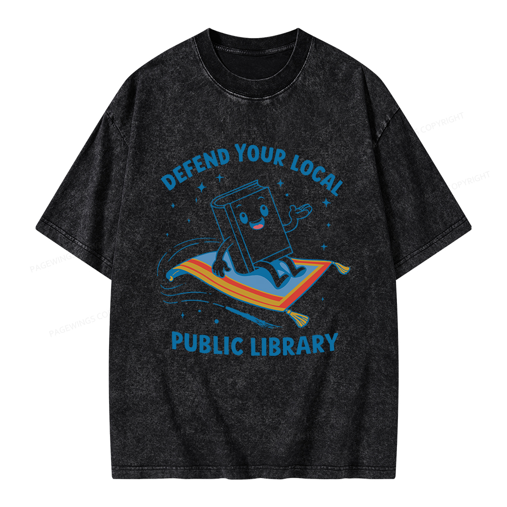 Pagewings Defend Your Local Public Library Unisex Washed T-shirt