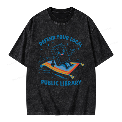 Pagewings Defend Your Local Public Library Unisex Washed T-shirt