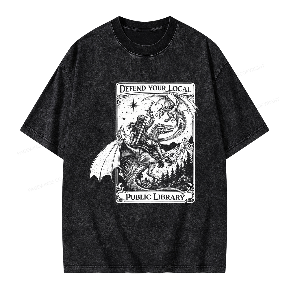 Pagewings Defend Your Local Public Library Unisex Washed T-shirt