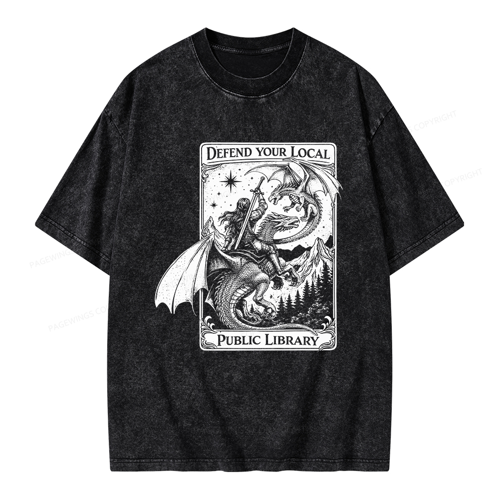 Pagewings Defend Your Local Public Library Unisex Washed T-shirt