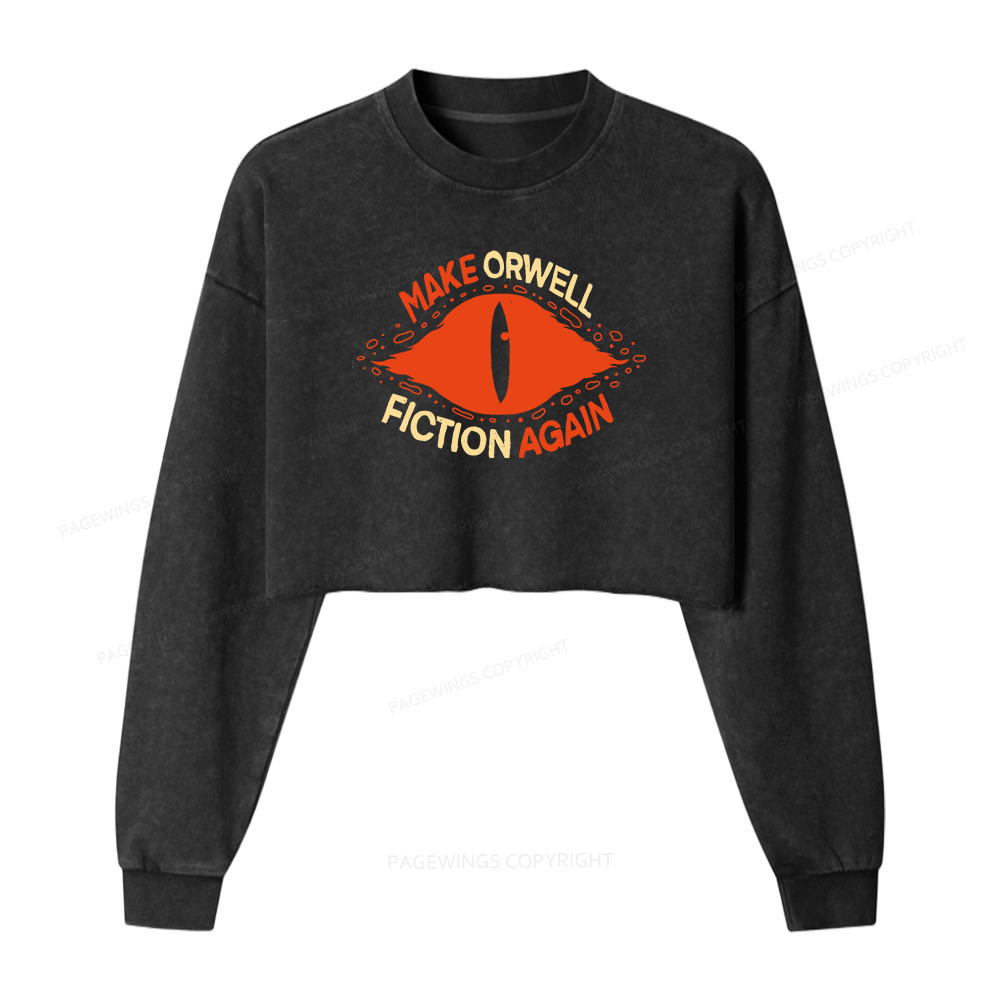 Pagewings Make Orwell Fiction Again Washed Crop Sweatshirt
