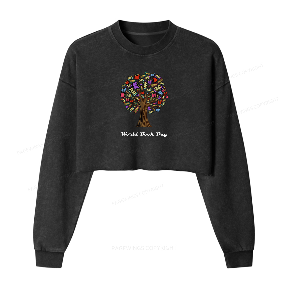 Pagewings World Book Day Tree Washed Crop Sweatshirt