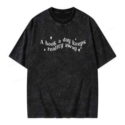 Pagewings A Book A Day Keeps Reality Away Unisex Washed T-shirt