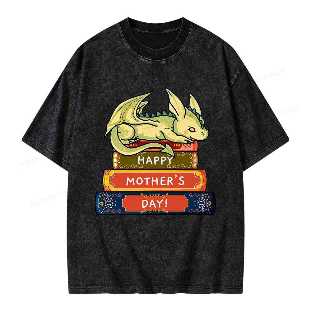 Pagewings Book Dragon Happy Mother's Day Unisex Washed T-shirt