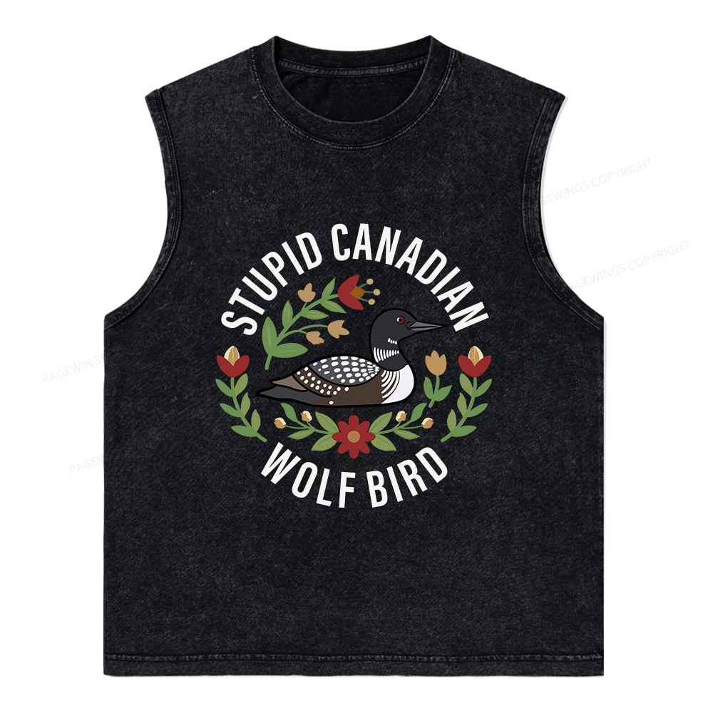 Pagewings Stupid Canadian Wolf Bird Unisex Washed Tank Top