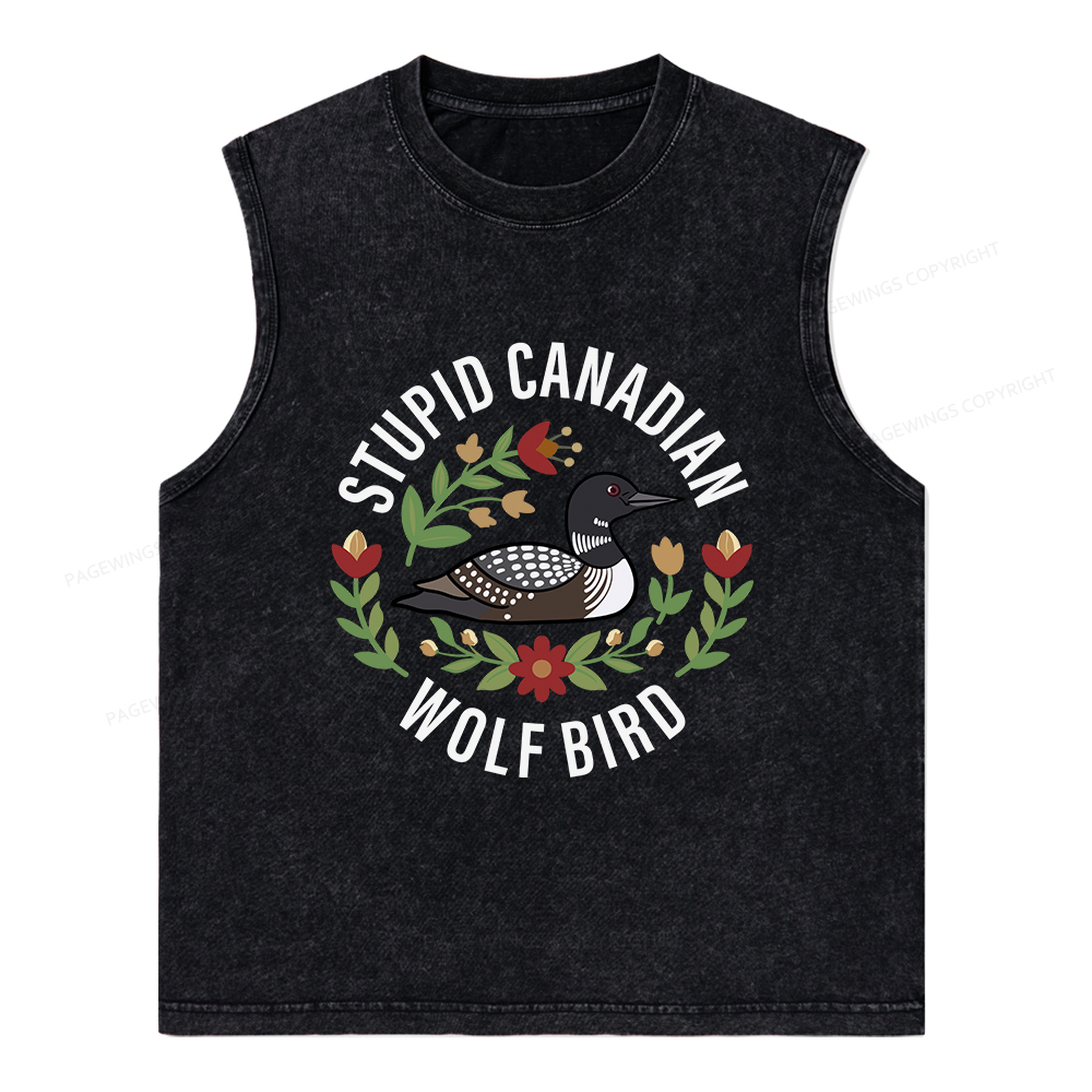 Pagewings Stupid Canadian Wolf Bird Unisex Washed Tank Top