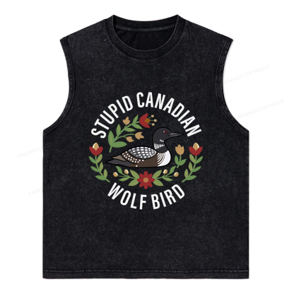 Pagewings Stupid Canadian Wolf Bird Unisex Washed Tank Top