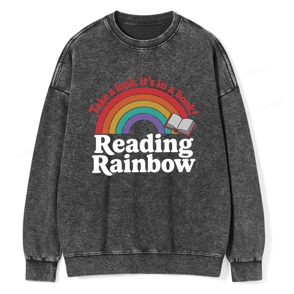 Pagewings Reading With Rainbow Unisex Washed Sweatshirt
