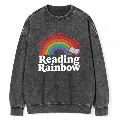 Pagewings Reading With Rainbow Unisex Washed Sweatshirt