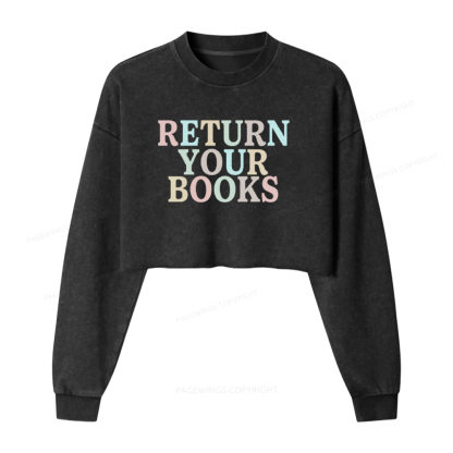 Pagewings Return Your Books Washed Crop Sweatshirt