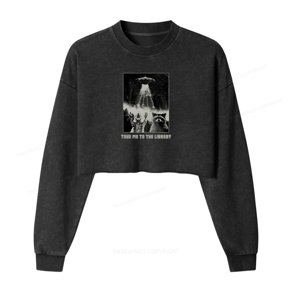 Pagewings Take Me To The Library Washed Crop Sweatshirt