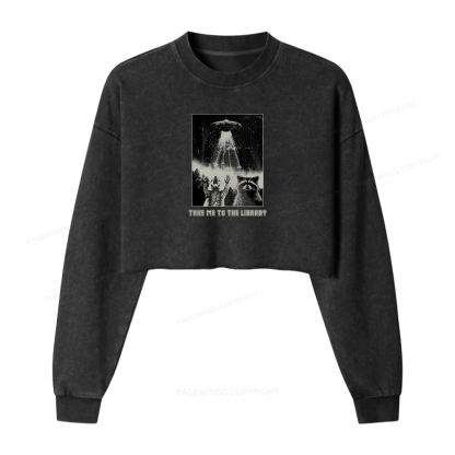 Pagewings Take Me To The Library Washed Crop Sweatshirt
