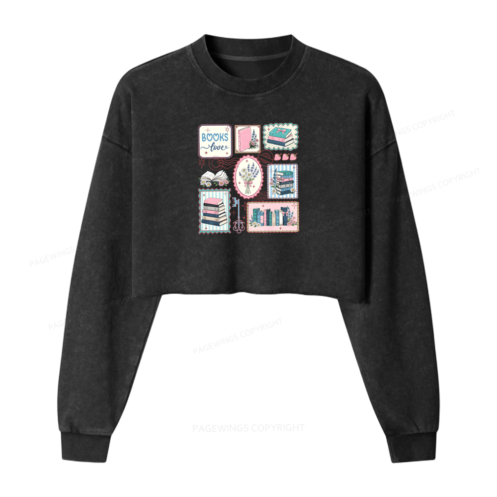 Pagewings Retro Book Club Washed Crop Sweatshirt