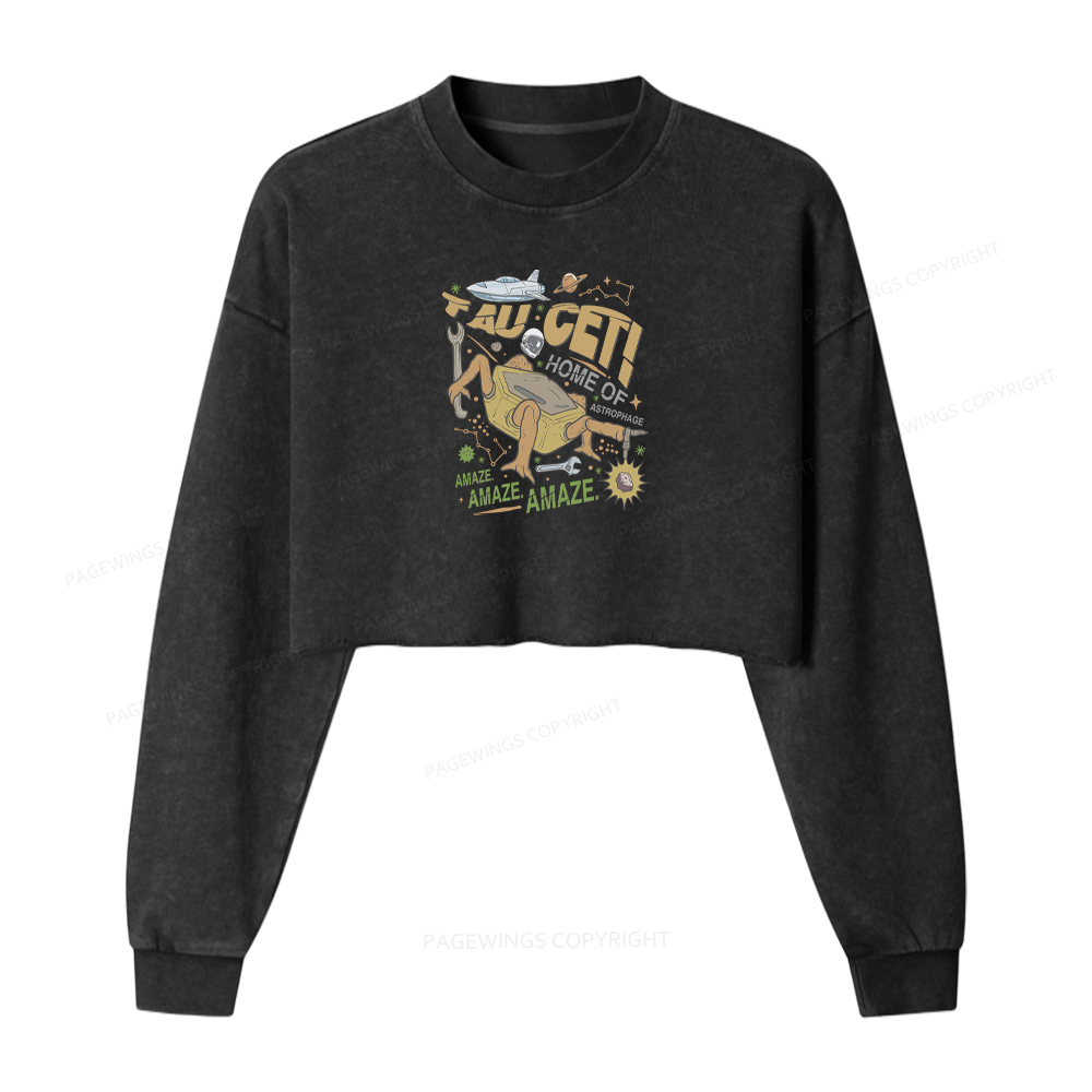 Pagewings Sci-Fi Book Lover Washed Crop Sweatshirt