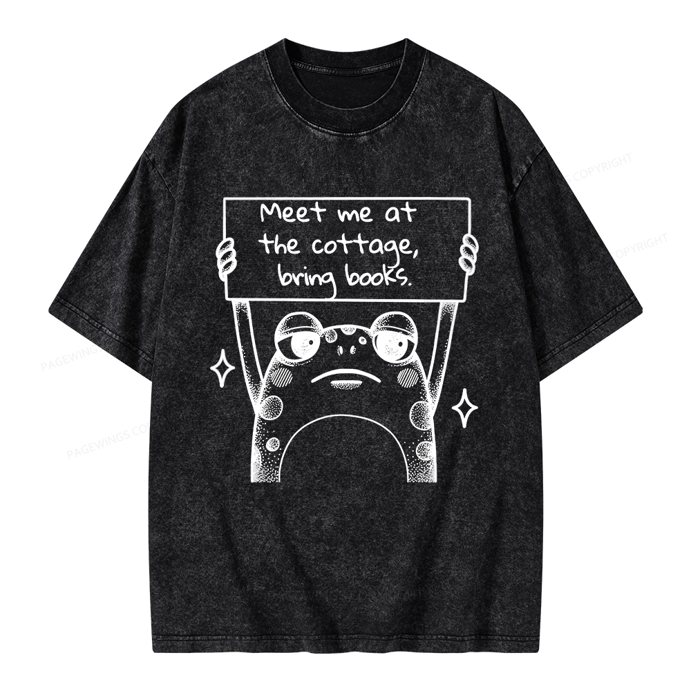 Pagewings Meet Me At The Cottage, Bring Books Unisex Washed T-shirt