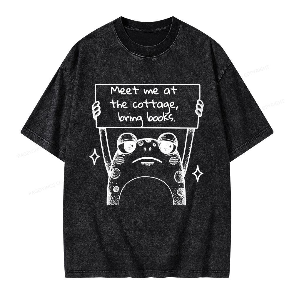 Pagewings Meet Me At The Cottage, Bring Books Unisex Washed T-shirt