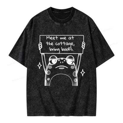 Pagewings Meet Me At The Cottage, Bring Books Unisex Washed T-shirt