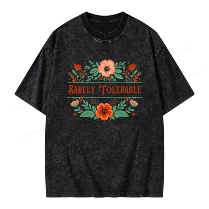 Pagewings Barely Tolerable Book Lover Bookish Unisex Washed T-shirt
