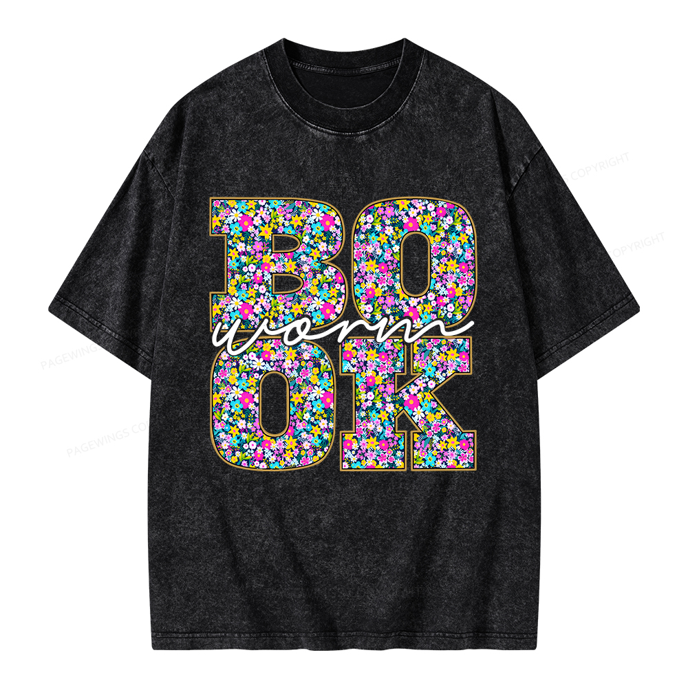 Pagewings Floral Bookworm Unisex Washed T-shirt