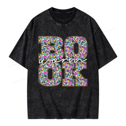 Pagewings Floral Bookworm Unisex Washed T-shirt