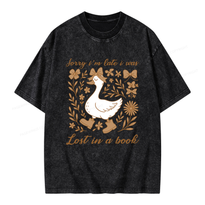 Pagewings Sorry I'm Late I Was Lost In A Book Unisex Washed T-shirt