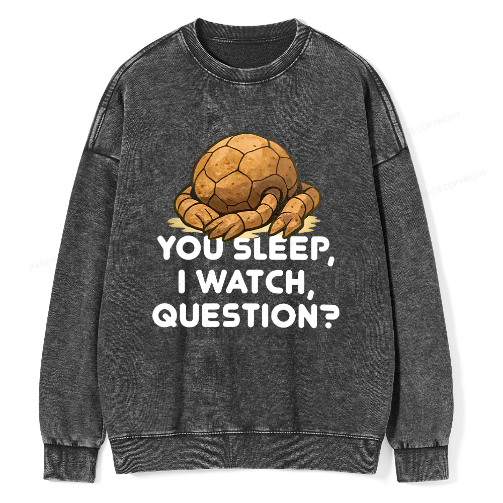 Pagewings You Sleep I Watch Question Unisex Washed Sweatshirt
