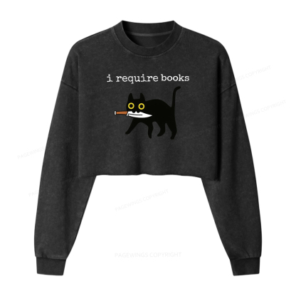 Pagewings I Require Books Washed Crop Sweatshirt
