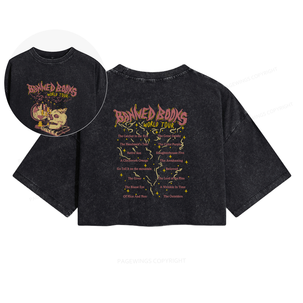 Pagewings Banned Books World Tour Women's Washed Cropped T-shirt