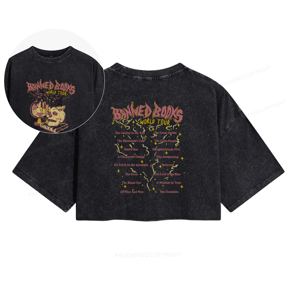 Pagewings Banned Books World Tour Women's Washed Cropped T-shirt