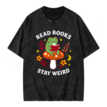 Pagewings Read Books Stay Weird Unisex Washed T-shirt