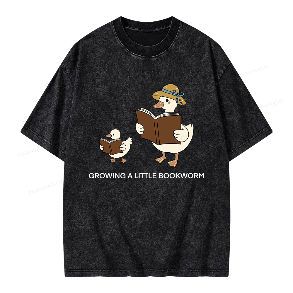 Pagewings Growing A Little Bookworm Unisex Washed T-shirt