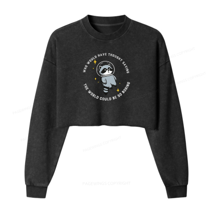 Pagewings Sci-Fi Book Lover Washed Crop Sweatshirt