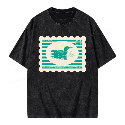 Pagewings Stupid Canadian Wolf Bird Unisex Washed T-shirt