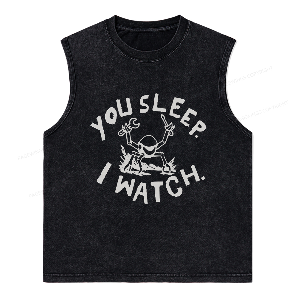 Pagewings You Sleep I Watch Unisex Washed Tank Top