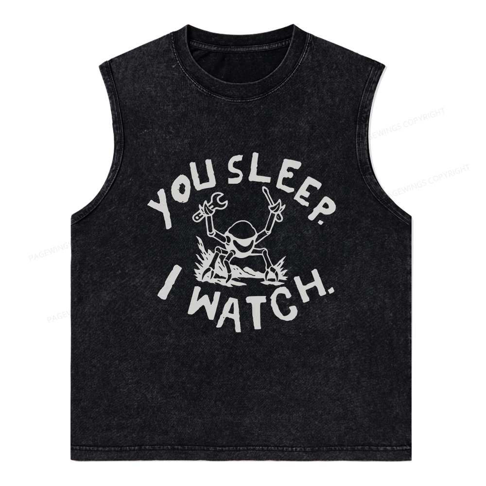 Pagewings You Sleep I Watch Unisex Washed Tank Top