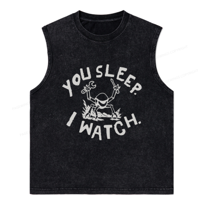 Pagewings You Sleep I Watch Unisex Washed Tank Top