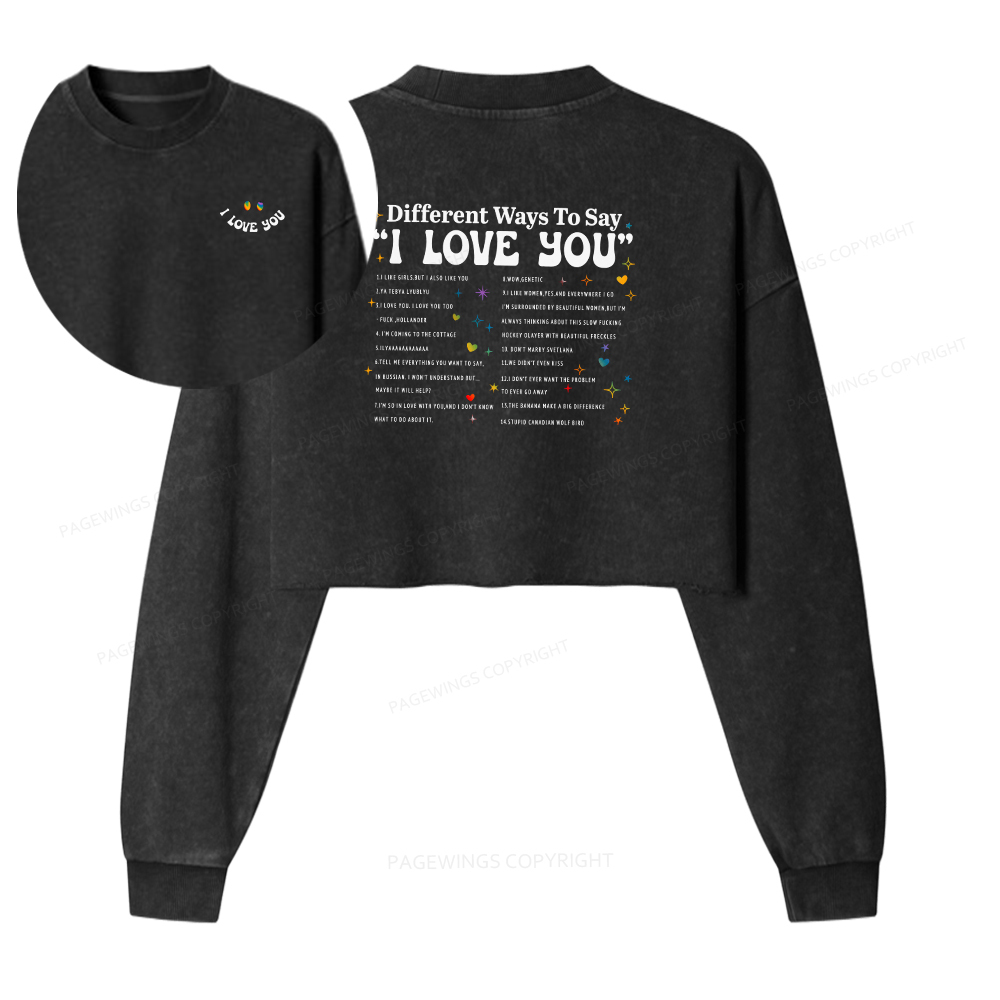 Pagewings I Love You In Book Quote Washed Crop Sweatshirt