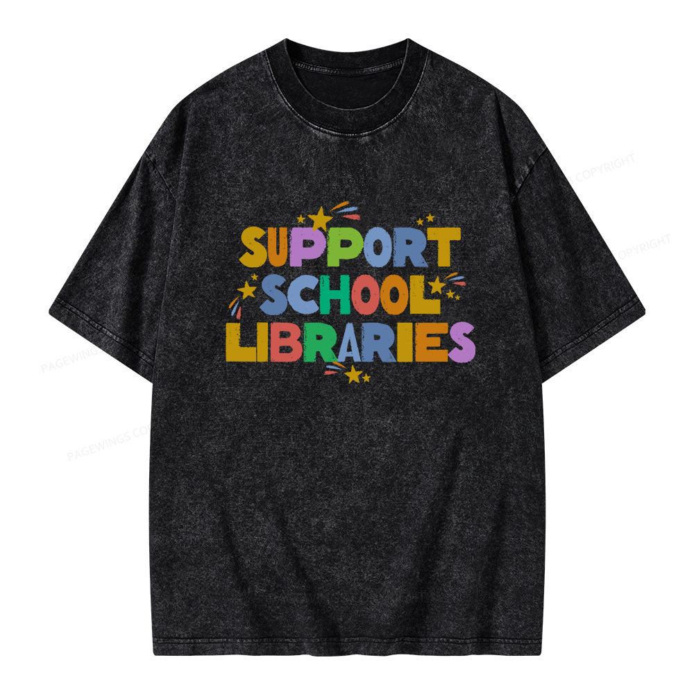 Pagewings Support School Libraries Unisex Washed T-shirt