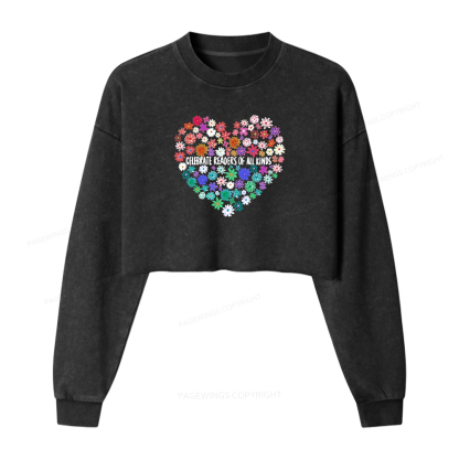 Pagewings Celebrate Readers of All Kinds Washed Crop Sweatshirt