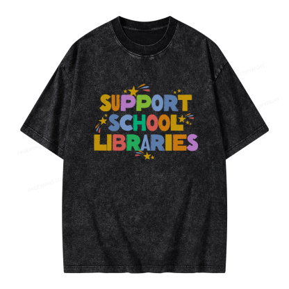 Pagewings Support School Libraries Unisex Washed T-shirt